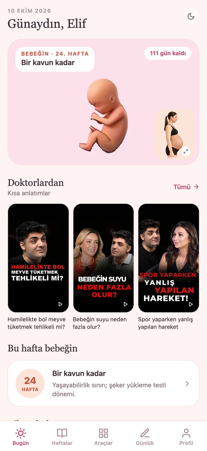 Bugün ekranı: bebeğin 24. haftası